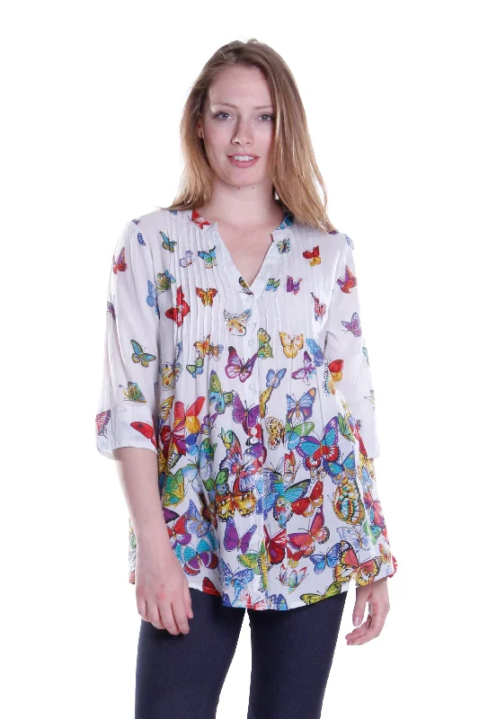 La Cera Butterfly Garden Cotton Tunic performance