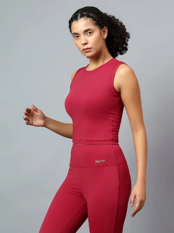 Fitkin Women Wine Fitted Crop Tank Traditional Women's Wool