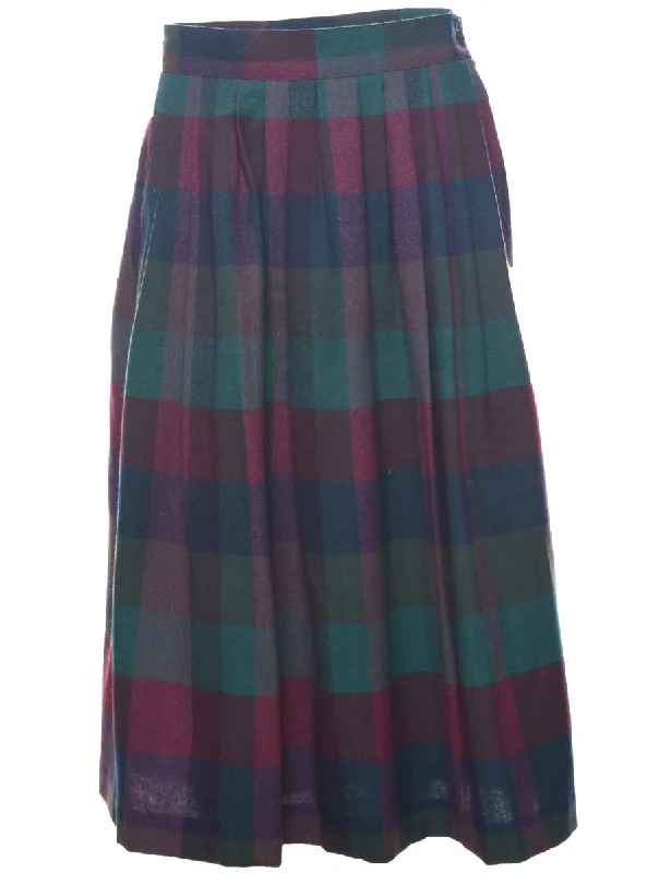 Checked Pleated Skirt - M Cool Women's Skate