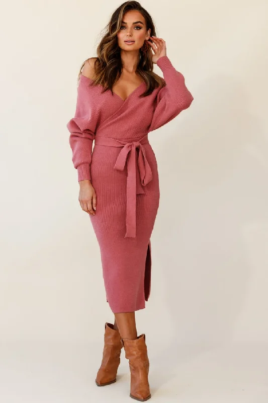 Cameo Batwing Knit Midi Dress Rose Classic Women's Tweed