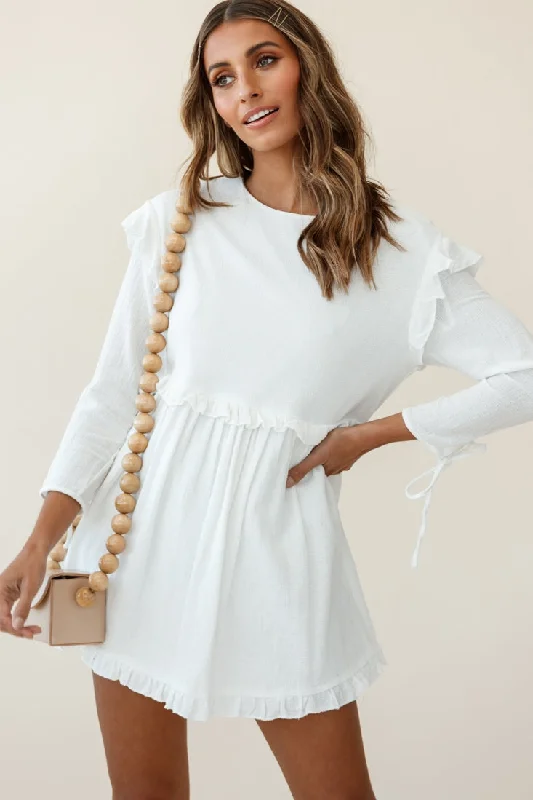 Marion Long Sleeve Shift Dress White Stylish Women's Neon