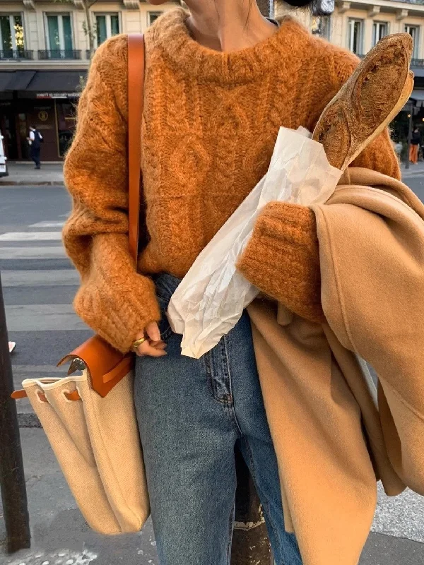 round neck thick outer sweater for women     S5057 Streetwear Style for 
