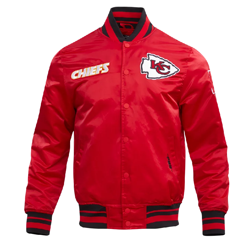 NFL KANSAS CITY CHIEFS RETRO CLASSIC MEN'S RIB SATIN JACKET (RED/BLACK) Confident Women's High - fashion