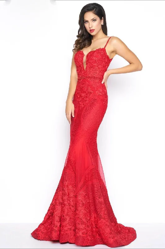 Mac Duggal Plunging Sweetheart Lace Mermaid Gown Elegant Women's Formal 