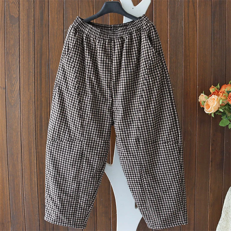 Women Winter Vintage Quilted Plaid Warm Cotton Harem Pants British Gentlewoman Style Women Winter Vintage Quilted Plaid Warm Cotton Harem Pants British Gentlewoman Style