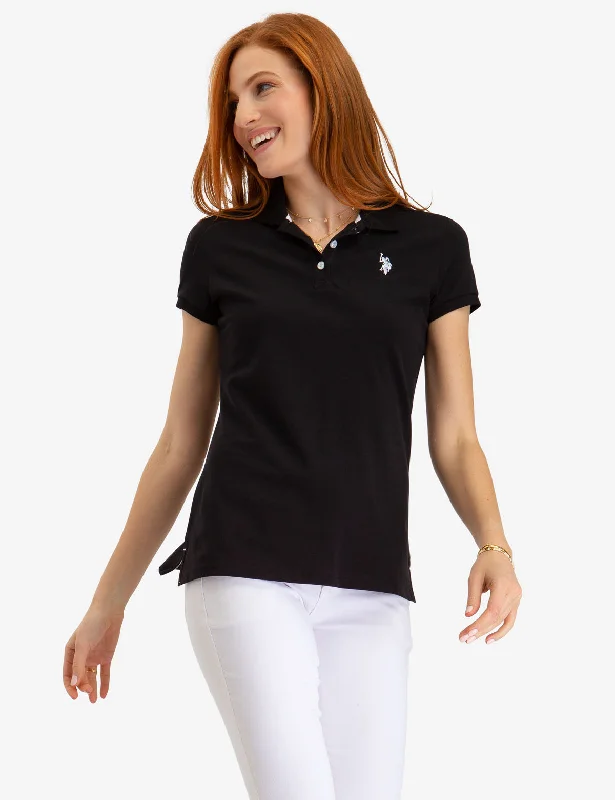 SOLID PIQUE POLO SHIRT Casual Women's Loose - fitting
