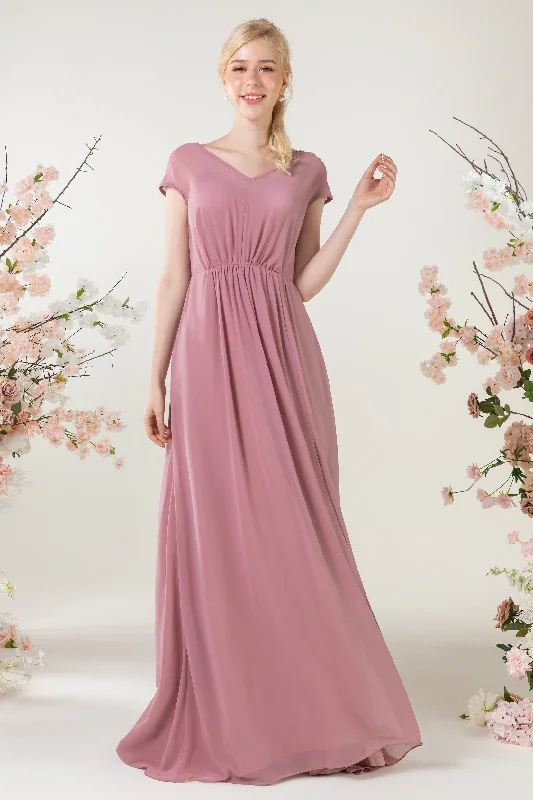 A-Line Sweep-Brush Train Chiffon Bridesmaid Dress CB0474 Feminine Women's Style 