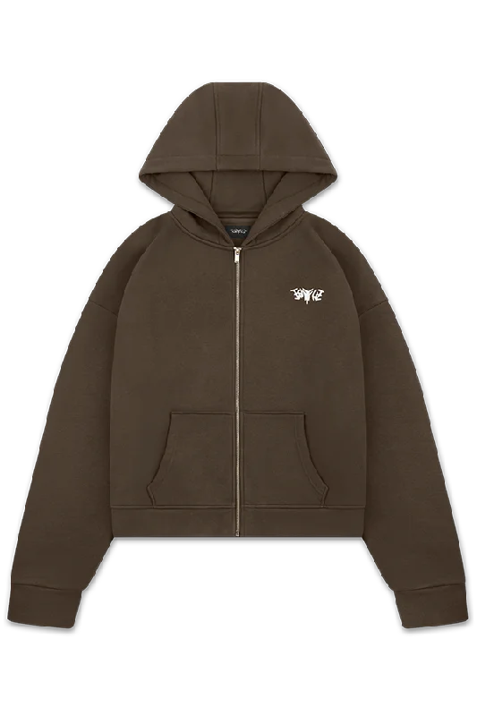 BASIC ZIP HOODIE BROWN Polished Women's Silk