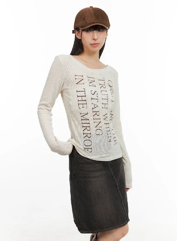 Sheer Lettered Long Sleeve CG419 Practical Women's Multi - 