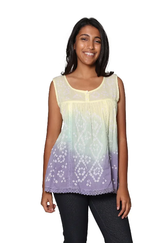 100% Cotton Ombre Tie Dyed Top Sleek Women's 