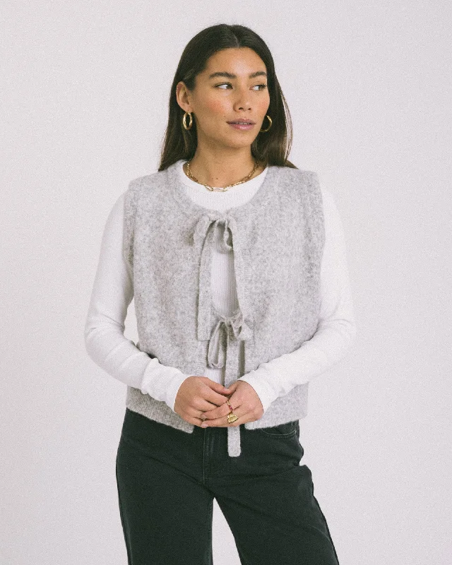 TILTIL Bowie Gilet Melange Grey One Size Dapper Women's Bow - adorned