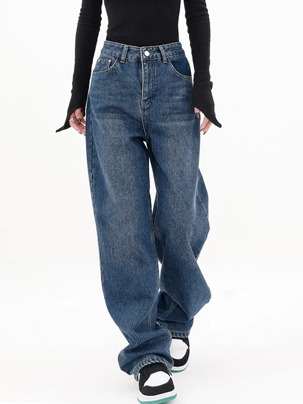 BerryBetty - Three Button Baggy Wide Leg Boyfriend Jeans Hip Women's Retro