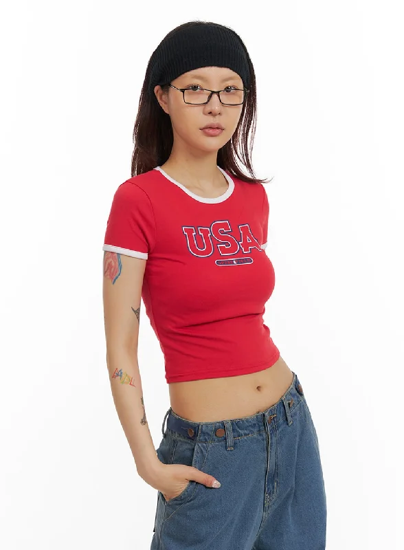 Contrast Graphic Crop Top IY410 Geometric