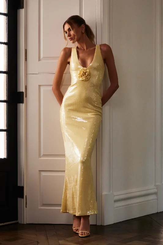 Eliza Rose Sequin Maxi Dress - Lemon Sleek Women's Metallic