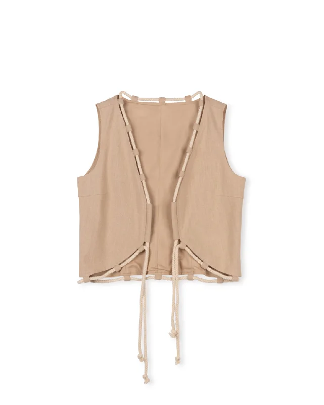 Linen Vest With Piping Relaxed Women's Beachy