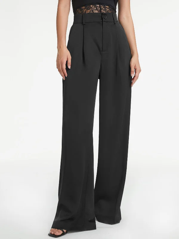 BerryBetty - High Waisted Pleat Front Wide Leg Trousers Hip Women's Retro