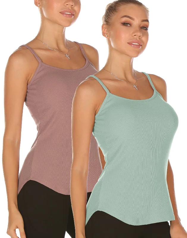 icyzone Undershirts Tank Tops for Women - Spaghetti Adjustable Strap Cami Tops(Pack of 2) Artistic Women's Hand - painted
