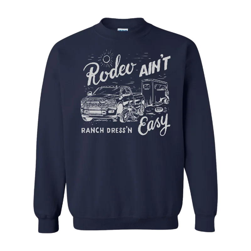 RODEO AIN'T EASY NAVY CREWNECK Casual Women's Loose - fitting