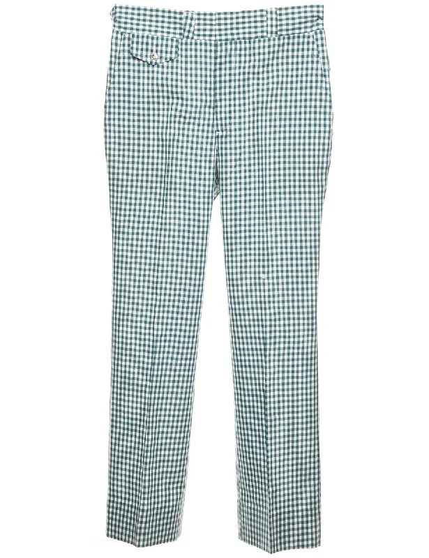 Checked Pattern Green & White Trousers - W32 L30 Dapper Women's Bow - adorned