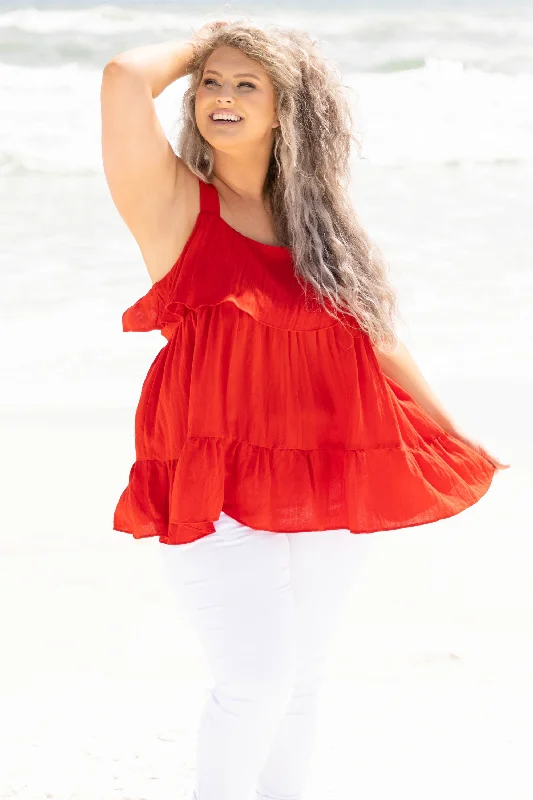 Candles In The Sun Top, Red Luxurious Women's High -  end