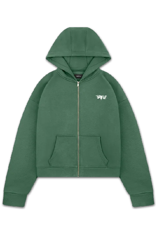 BASIC ZIP HOODIE DARK GREEN Confident Women's High - fashion
