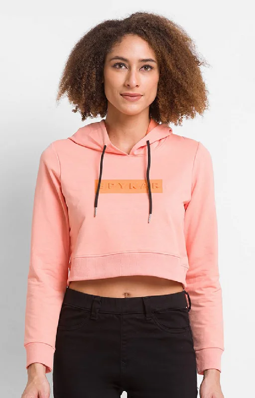 Spykar Peach Cotton Blend Full Sleeve Hooded Sweatshirts For Women Feminine Women's Soft 