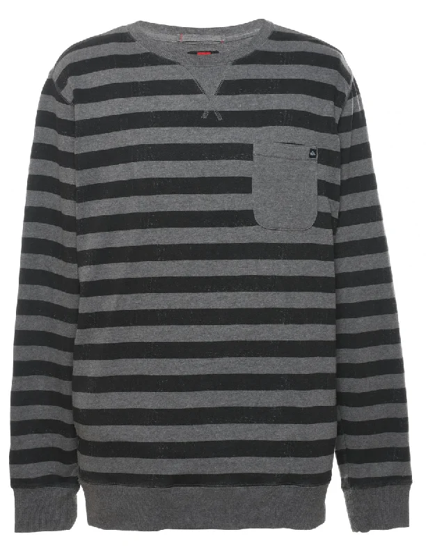 Striped Quicksilver Grey & Black Sweatshirt - L Classic Women's Pin - striped