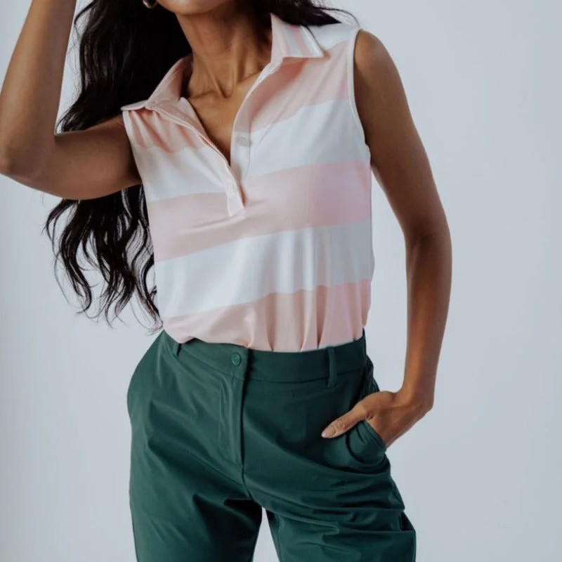 Fore All Club Moore Polo - Pink Stripe Sleek Women's Metallic