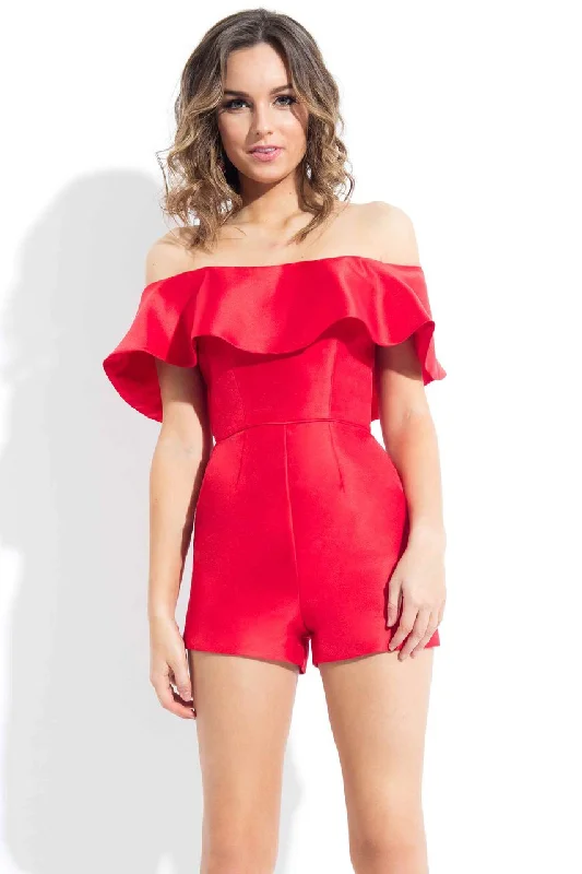 Rachel Allan LBD - Ruffled Off-Shoulder Mikado Romper L1088 Luxurious Women's High -  end