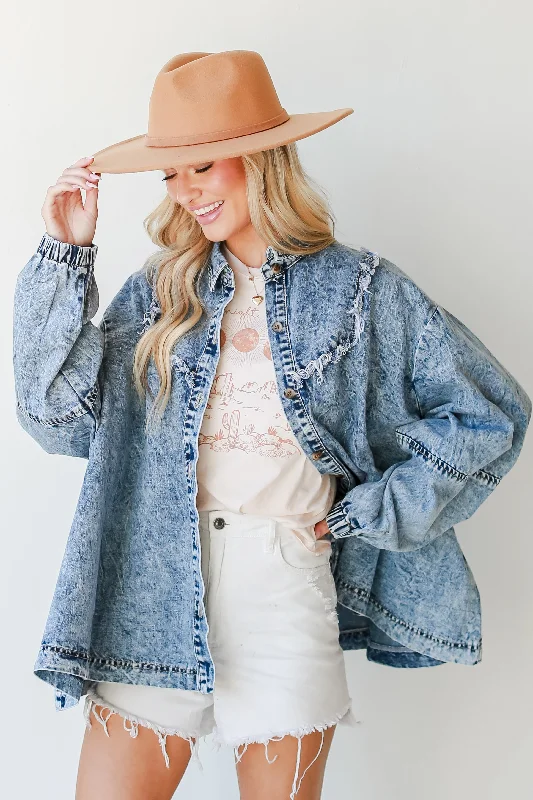 Spring Into It Frayed Denim Jacket Dynamic Women's High - energy