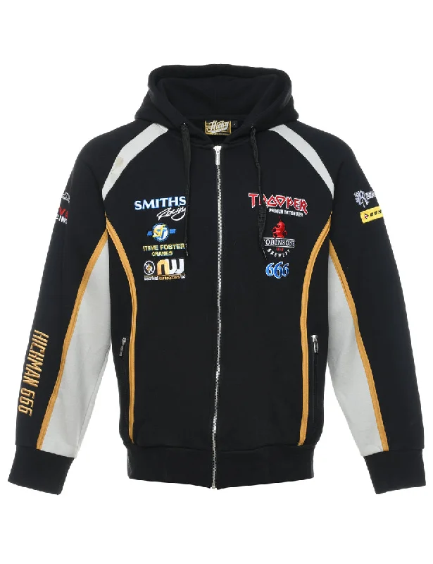Black Embroidered Hoodie - L Artistic Women's Hand - painted