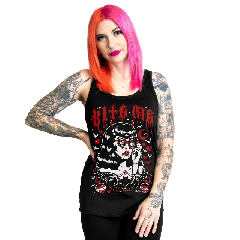 Vampira Bite Me Racerback Tank Top Casual Women's Loose - fitting