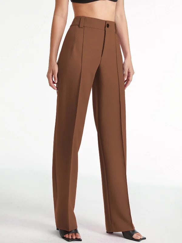 BerryBetty - High Waisted Pleat Front Solid Colored Straight Leg Trousers Modern Women's BerryBetty - High Waisted Pleat Front Solid Colored Straight Leg Trousers Modern Women's