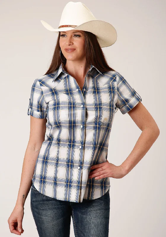 Roper Womens Blue 100% Cotton Denim Ombre S/S Shirt Traditional Women's Wool