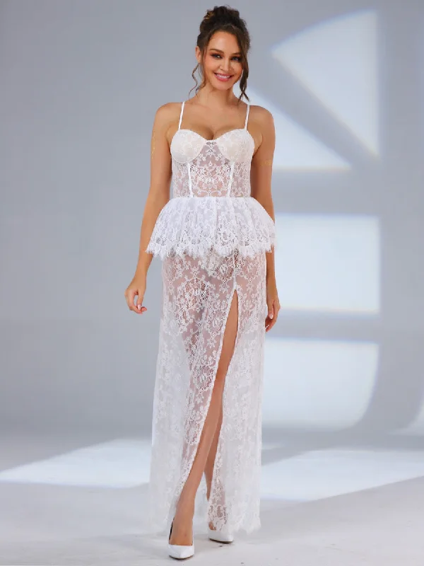 2024 Bold Boho Lace Wedding Dress With High Slit Feminine Women's Soft 