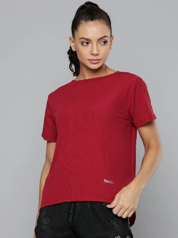 Women's Maroon Training or Gym T-shirt Artistic Women's Hand - painted