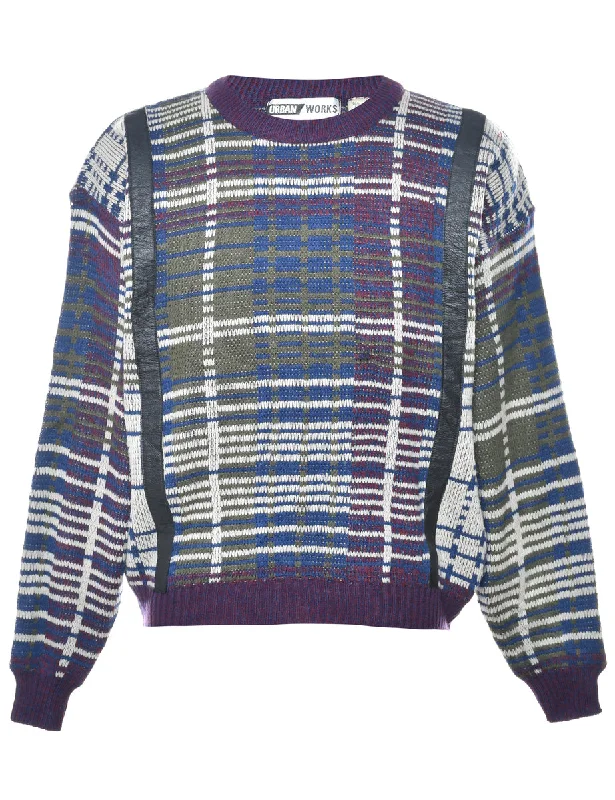 Checked Pattern Jumper - M Cozy Women's Sherpa - lined