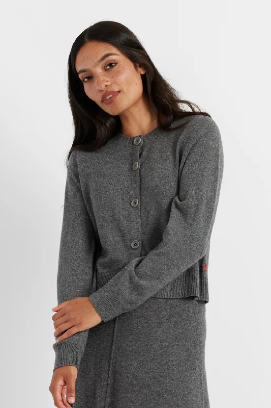 Grey Wool-Cashmere Crew Neck Cardigan Streetwear Style for 