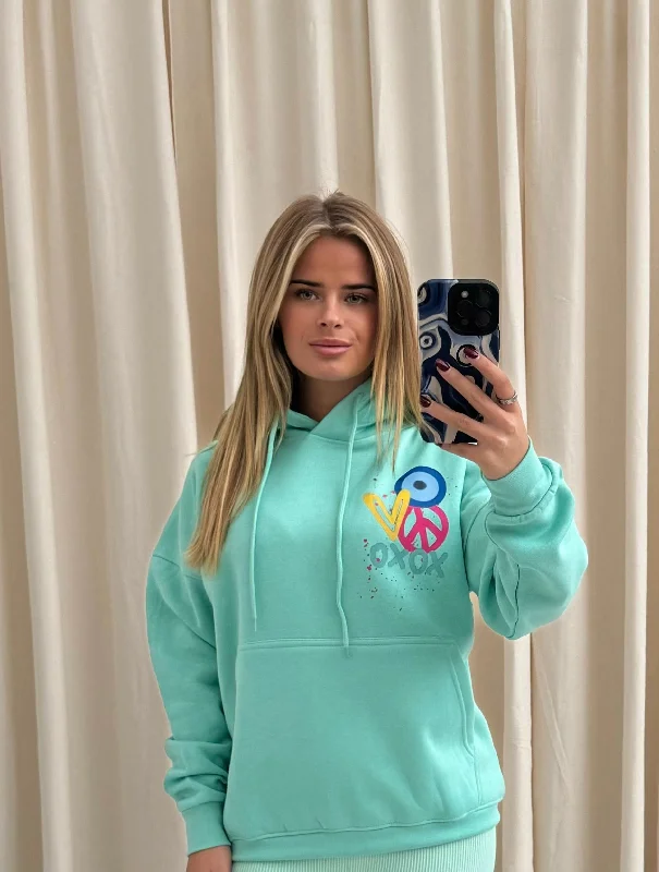 XOXO Graffiti Hoodie Mint Green Relaxed Women's Beachy