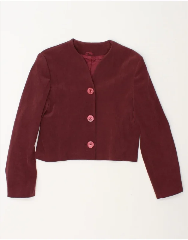 A LA CARTE Womens Crop 3 Button Blazer Jacket UK 10 Small Burgundy Monochromatic All - in - one