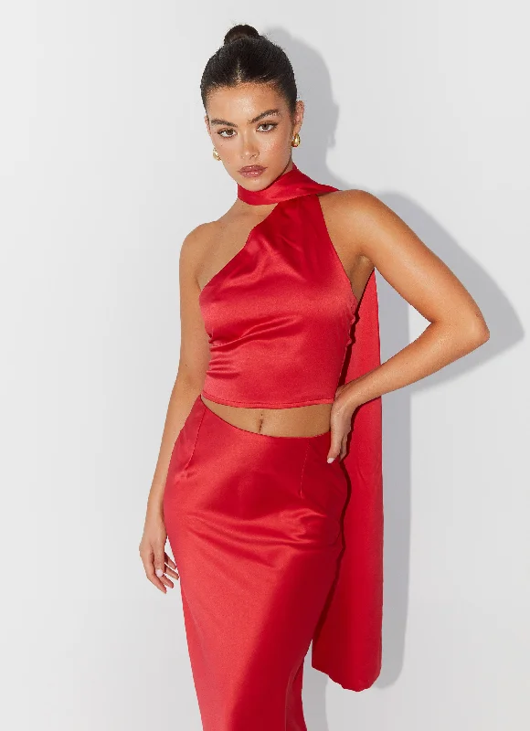 Josefina Satin Scarf Top - Rouge Red purpose