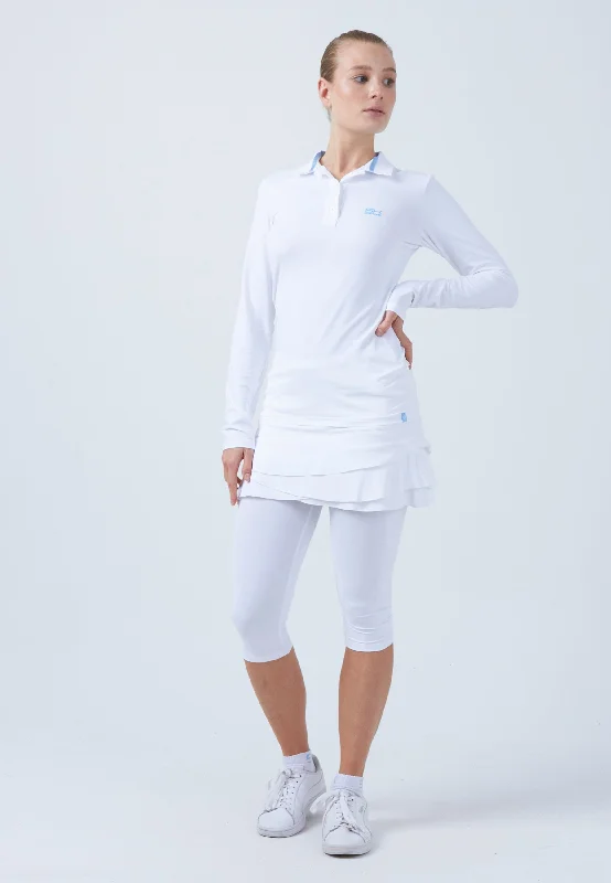 Tennis Langarm Poloshirt Damen & Mädchen, weiß Classic Women's Tweed