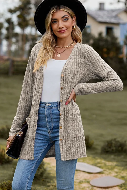 Stella Ribbed Button-Up Cardigan Traditional Women's 
