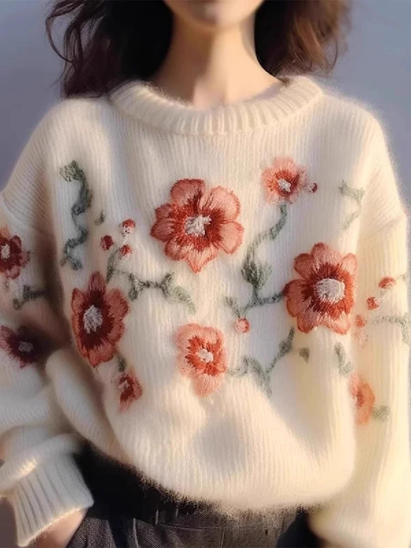 apricot embroidered pullover knitted sweater jacket for women new style    S5050 purpose