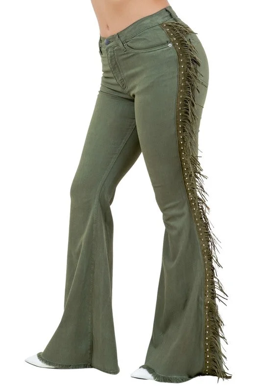 Texas Sun Bell Bottom Jean in Olive Casual Women's Japanese 