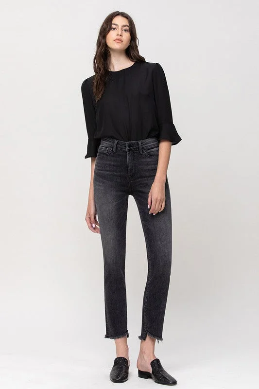 High Rise Straight Crop with Uneven Hem Details Rugged Women's Outdoor 