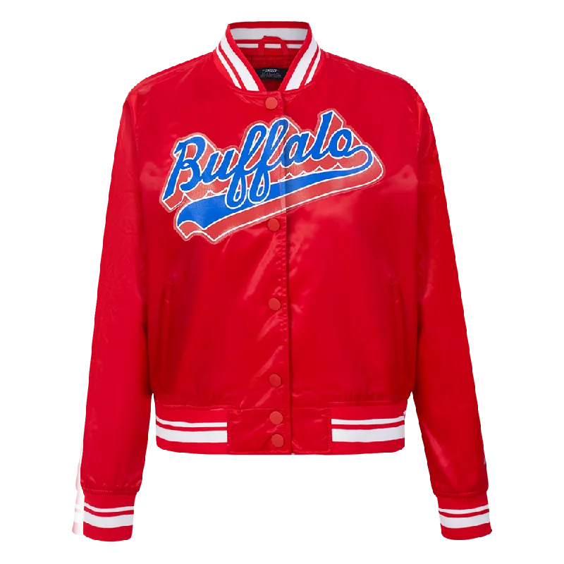 NFL BUFFALO BILLS SCRIPT TAIL WOMEN'S RIB SATIN JACKET (RED) Practical Women's Quick - dry