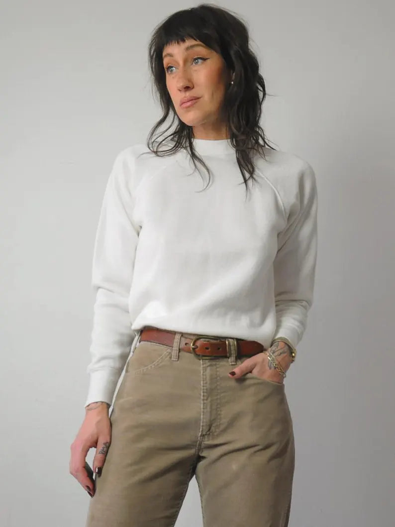 80's Blank White Crewneck Dynamic Women's High - energy