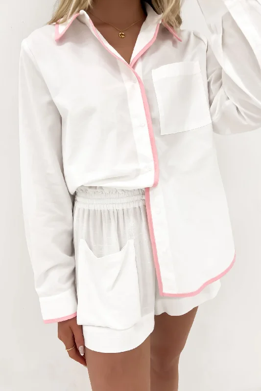 Maddie Shirt White Pink Relaxed Women's Beachy