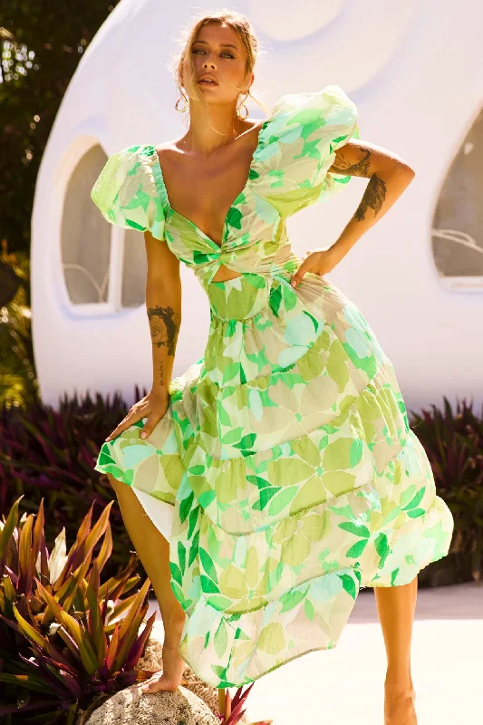 One Clover Midi Dress - Green Sophisticated Women's 